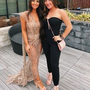 Gold sheer sparkly nude bodysuit formal dress